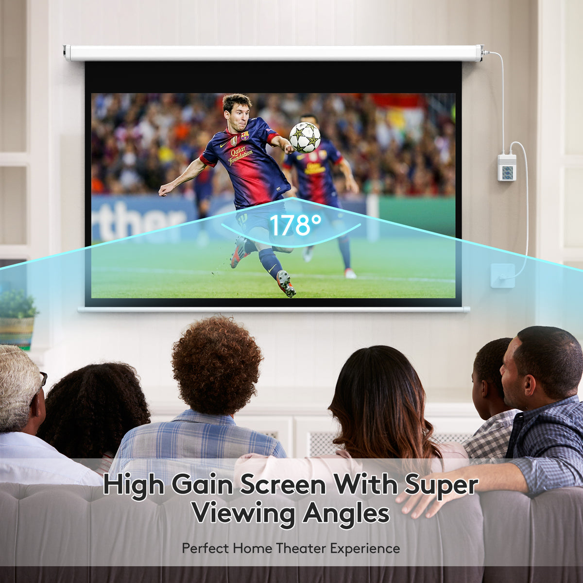 WASJOYE Motorised Projector Screen with Remote Control