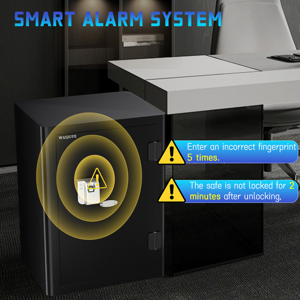 WASJOYE 57L Fingerprint Safe for Home, Biometric Safe Box with Drawer